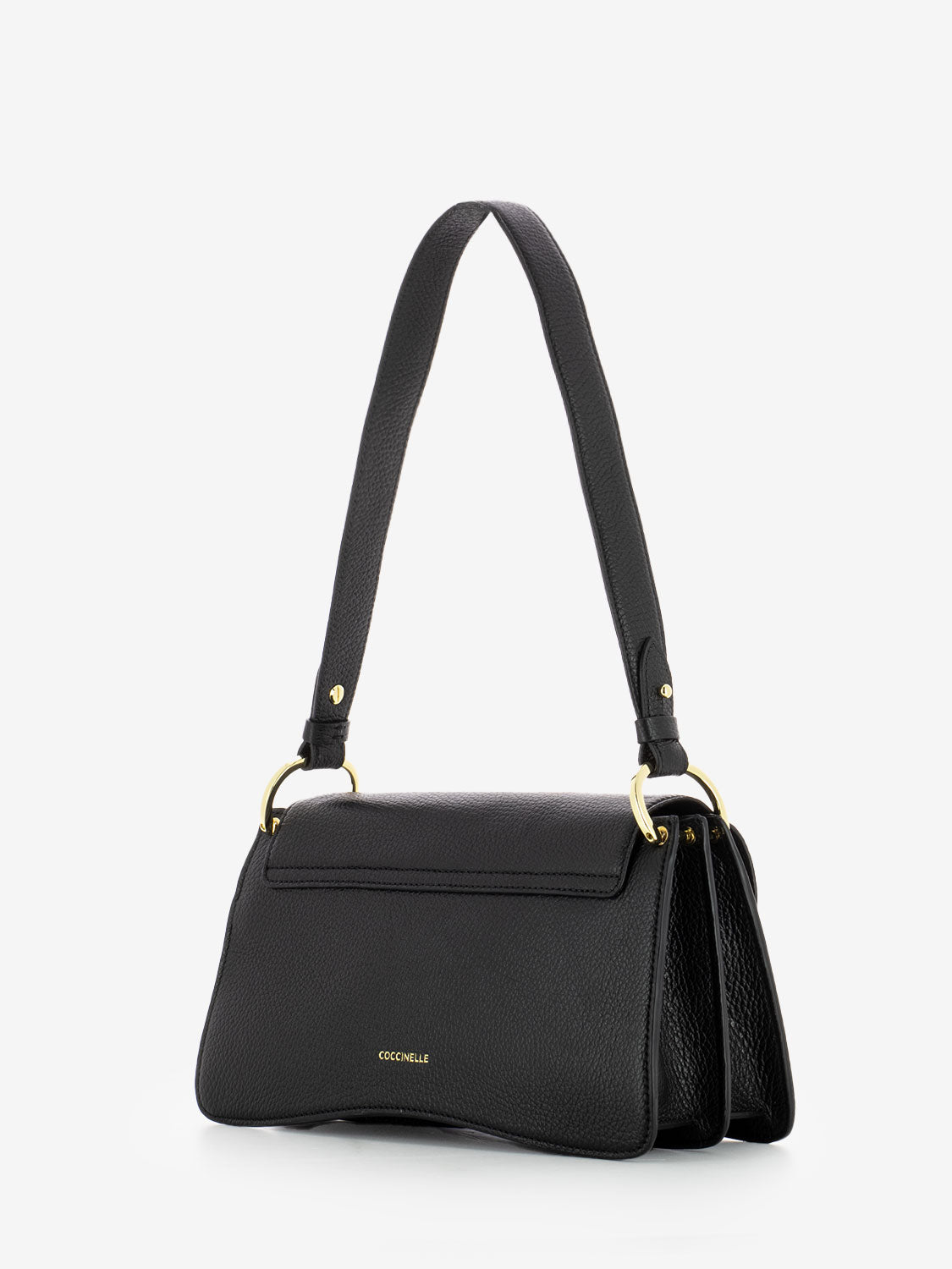 Borsa a spalla in pelle martellata nera