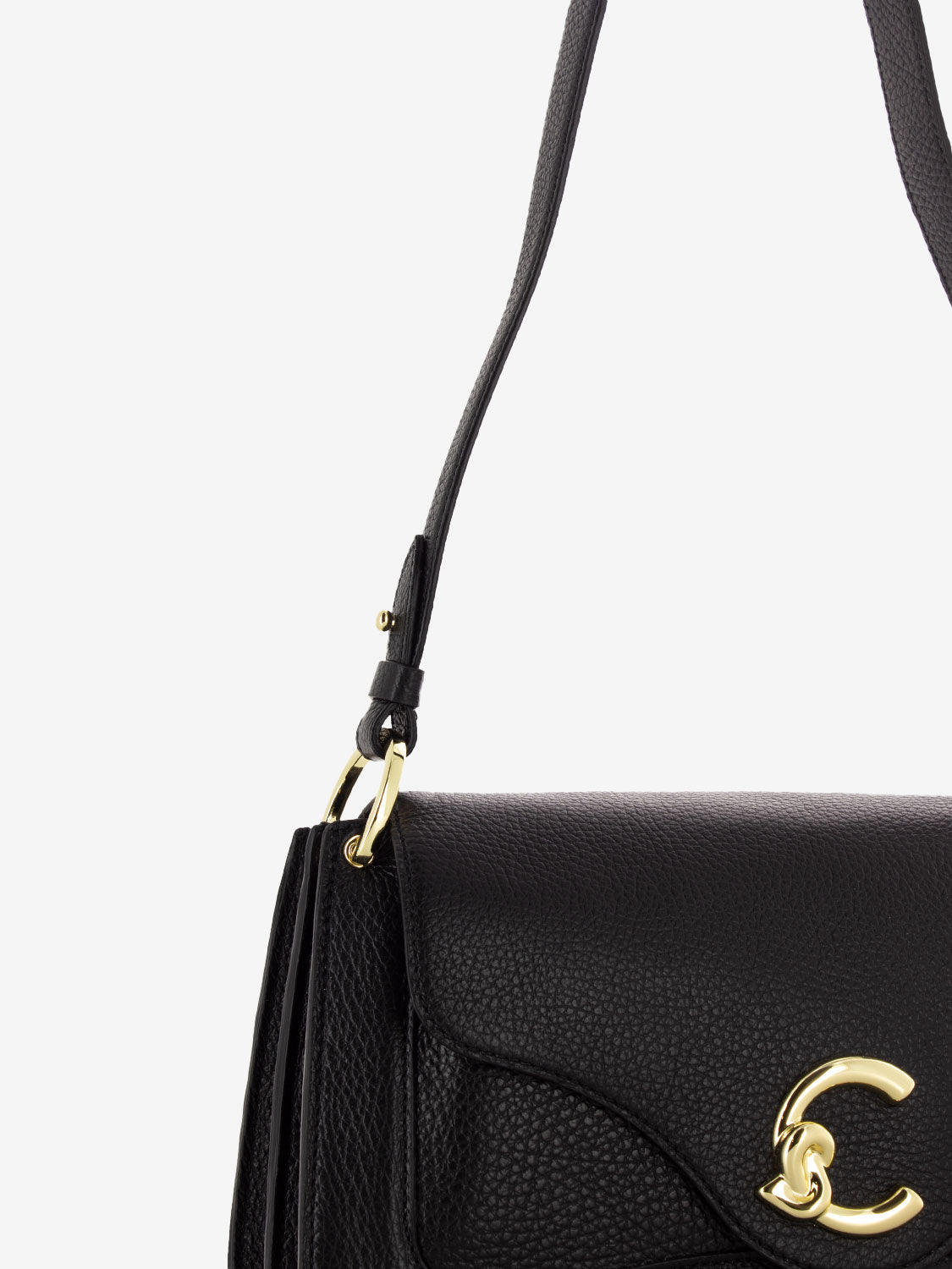 Borsa a spalla in pelle martellata nera