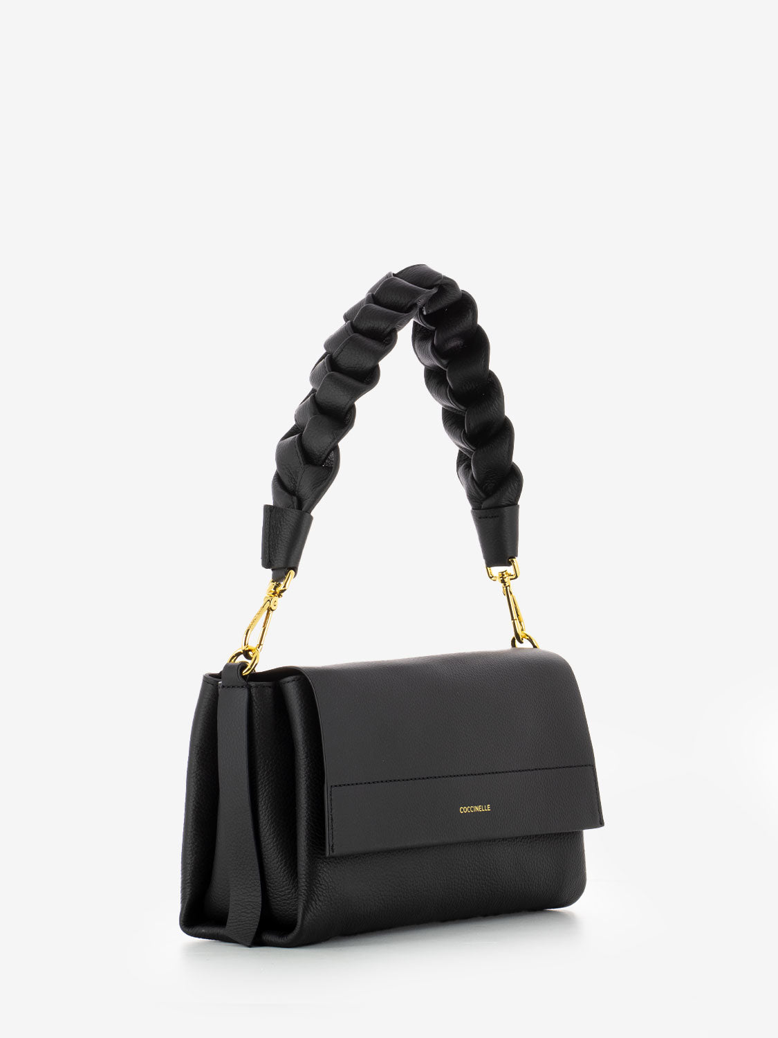 Borsa a spalla in pelle martellata nera