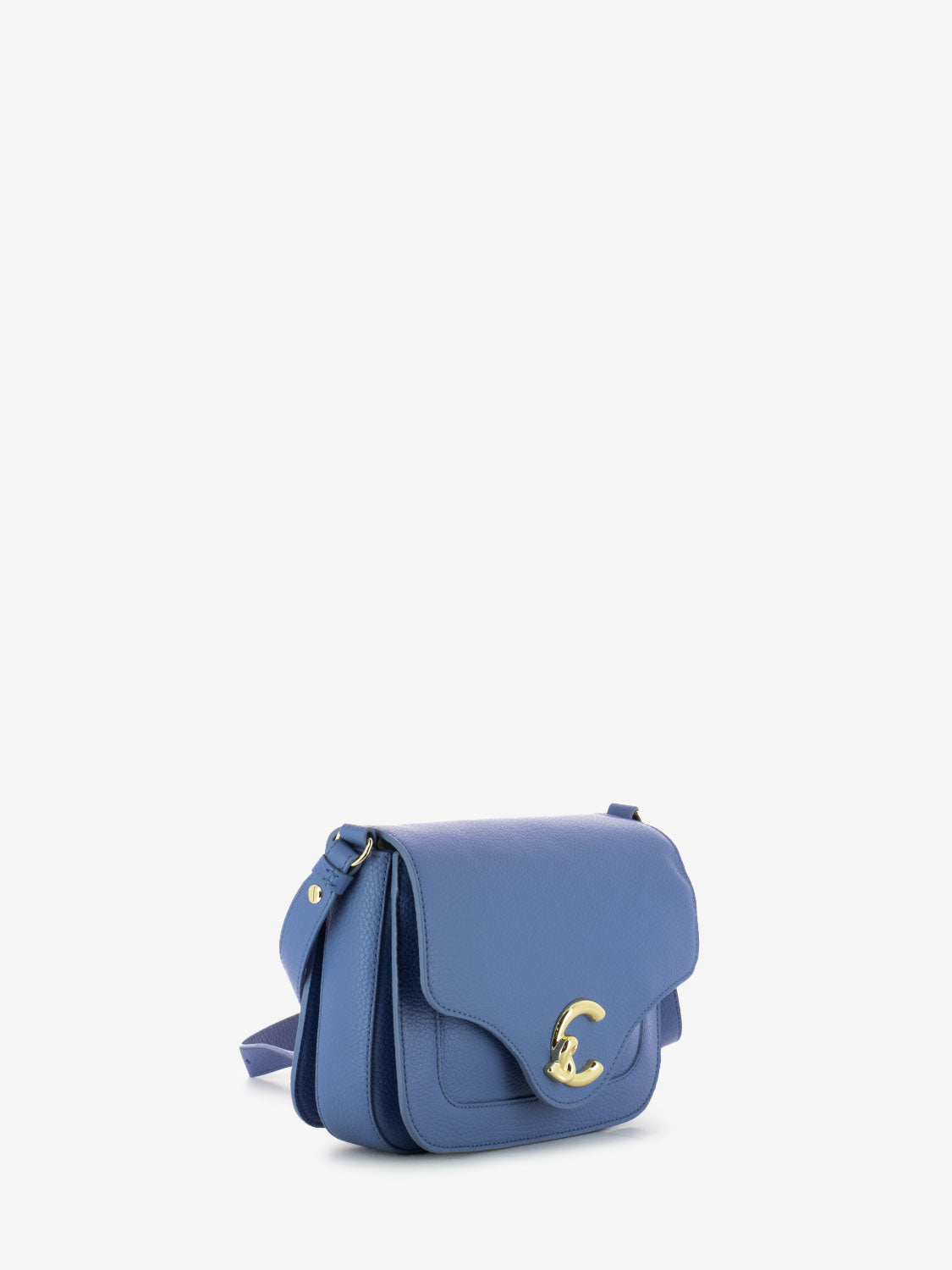Borsa a tracolla in pelle martellata azzurro
