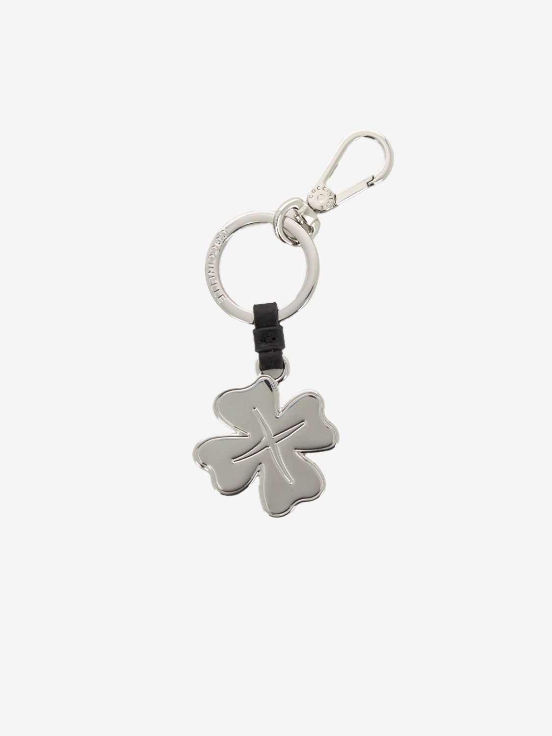 Charm metal four-leaf clover grain leather noir