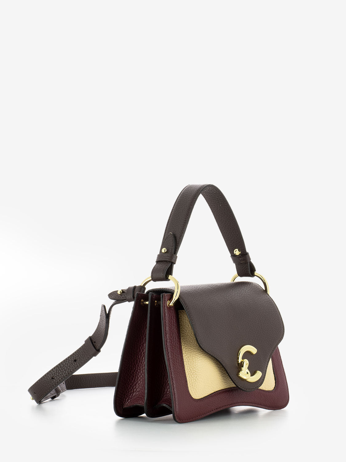 Handbag small grained leather ribes / brunette