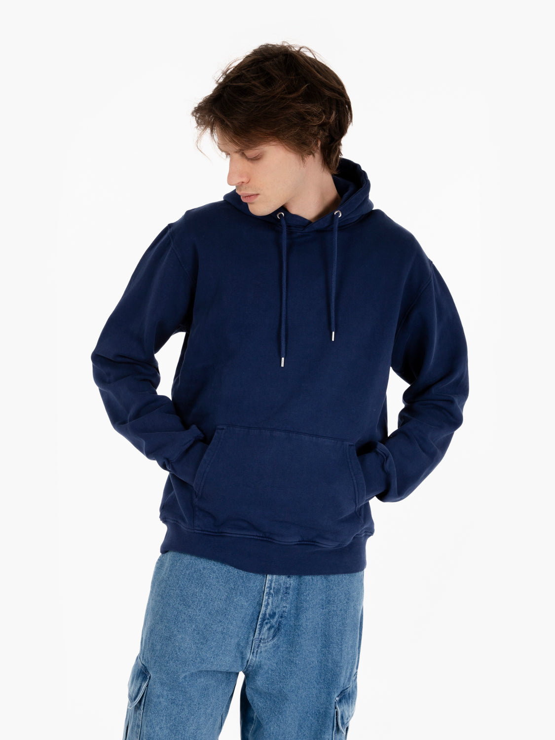 Felpa organic hood marine blue