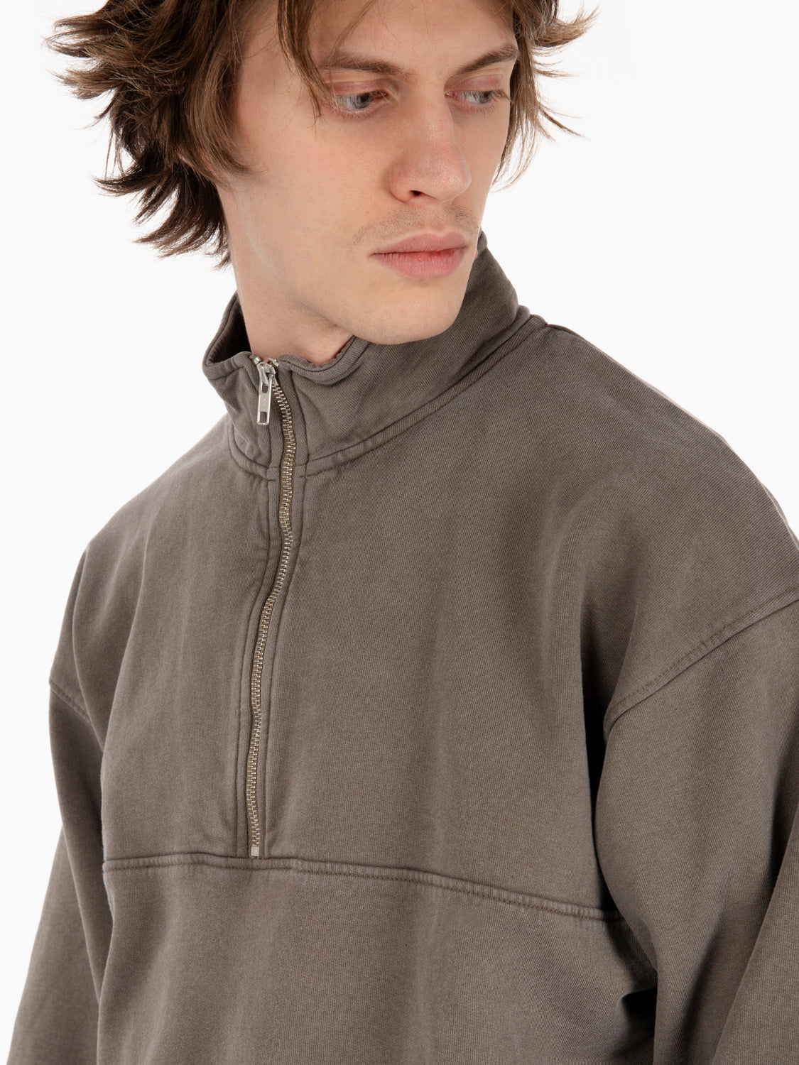 Felpa organic quarter zip misty brown
