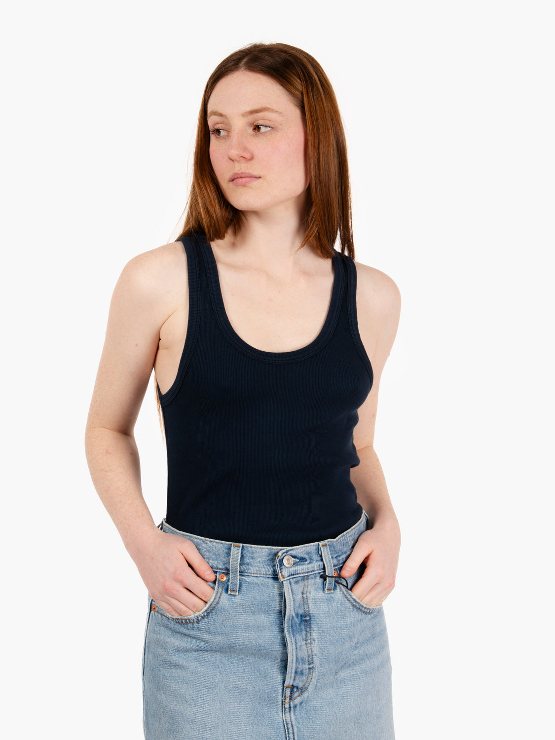 W Organic Rib Tank top navy blue