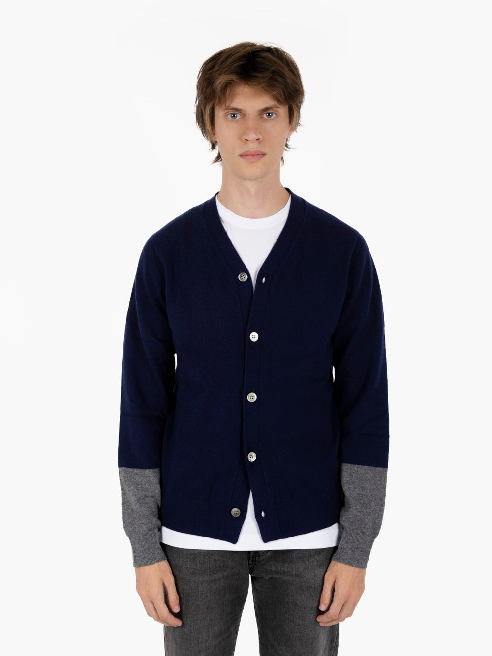 Comme des Garçons Shirt Navy/Grey Knit Cardigan STIMM