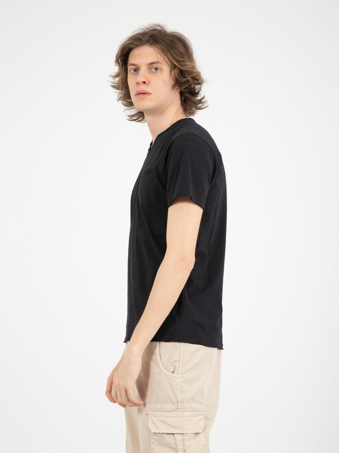 Black henley t-shirt with pocket