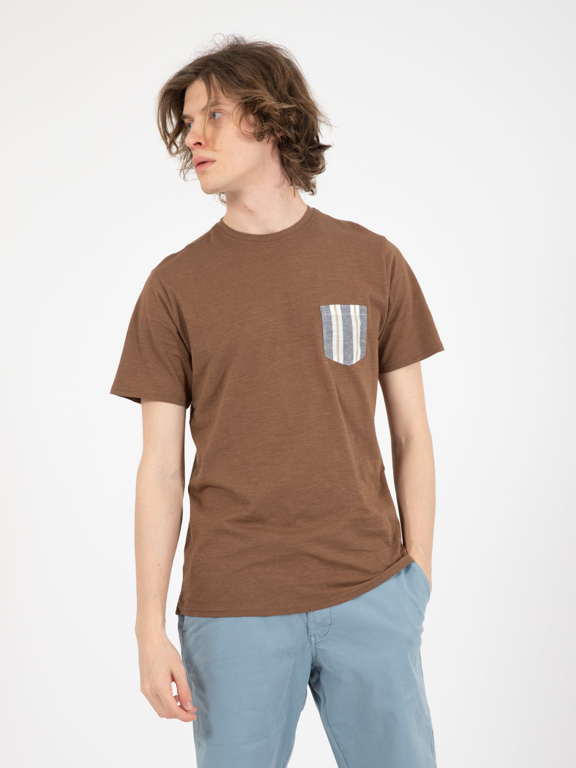 Tobacco striped pocket T-shirt