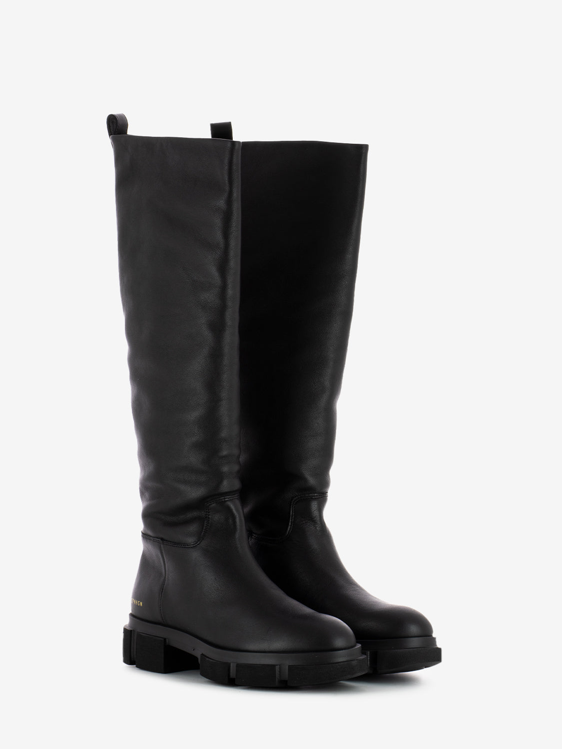 Black leather platform high boots