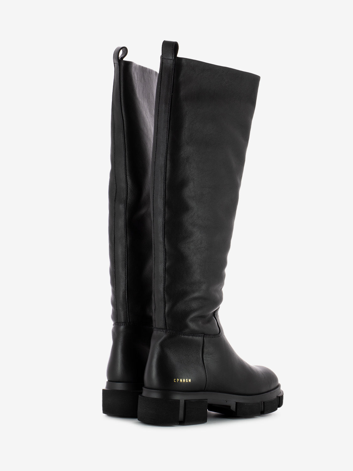 Black leather platform high boots
