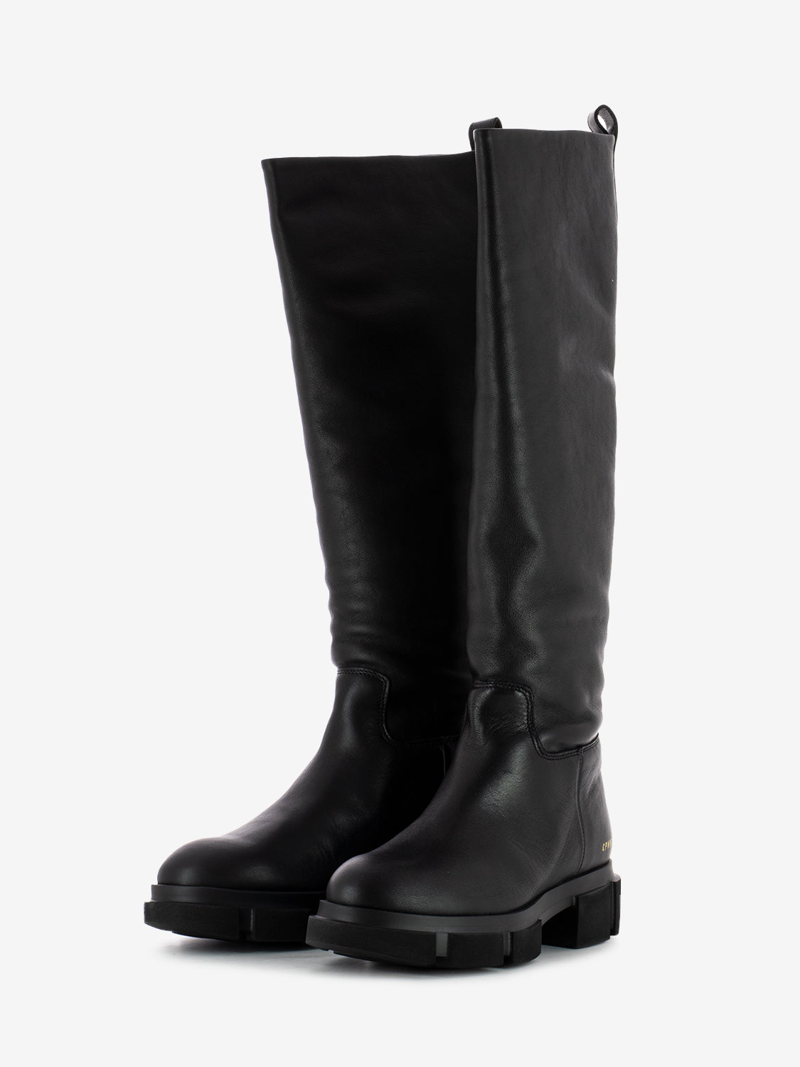 Black leather platform high boots
