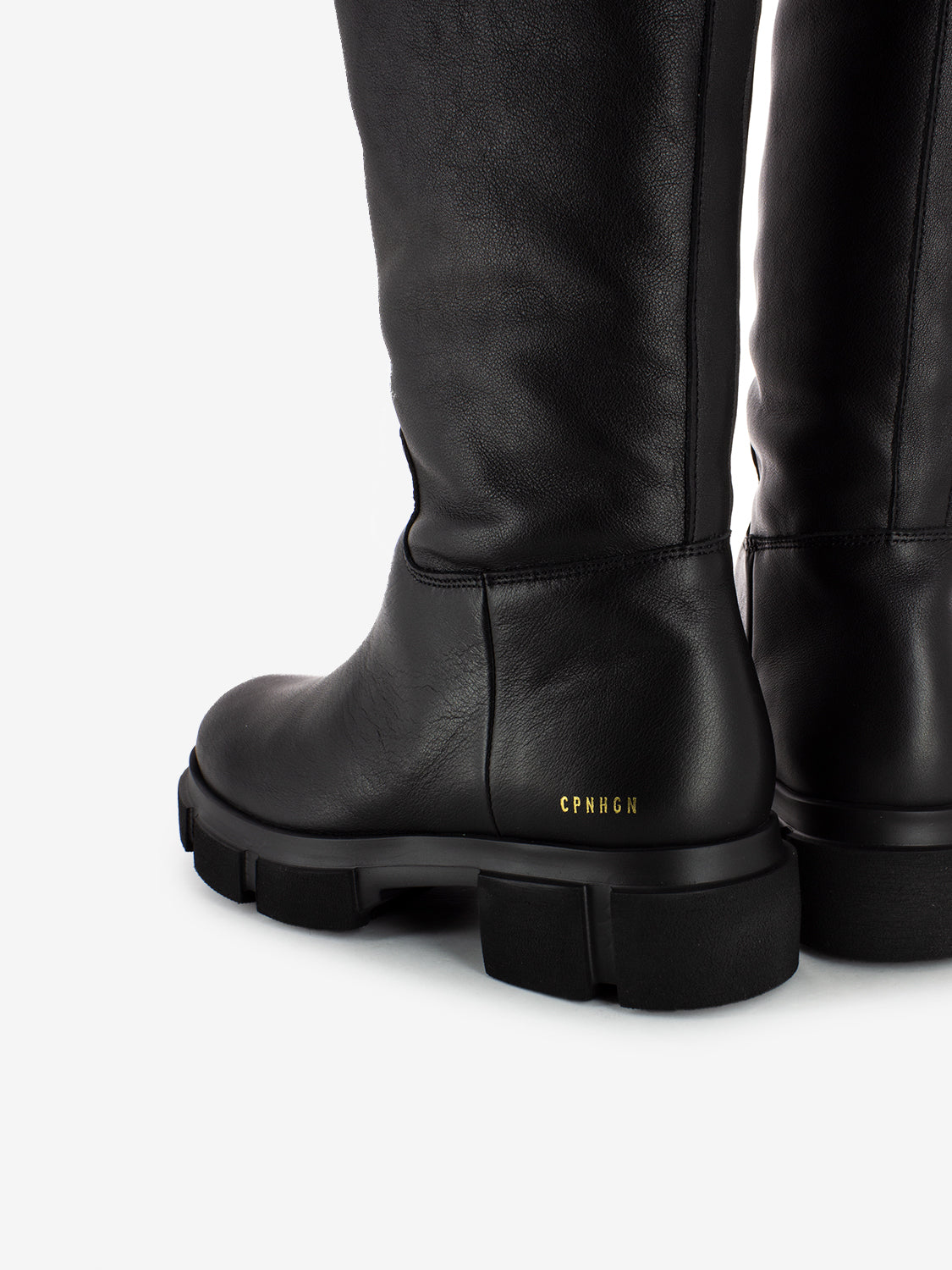 Black leather platform high boots