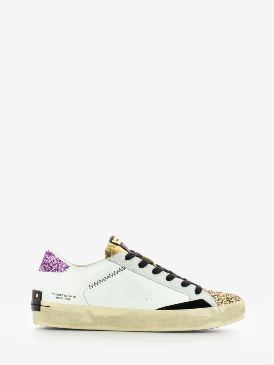 Distressed goldrush white sneakers