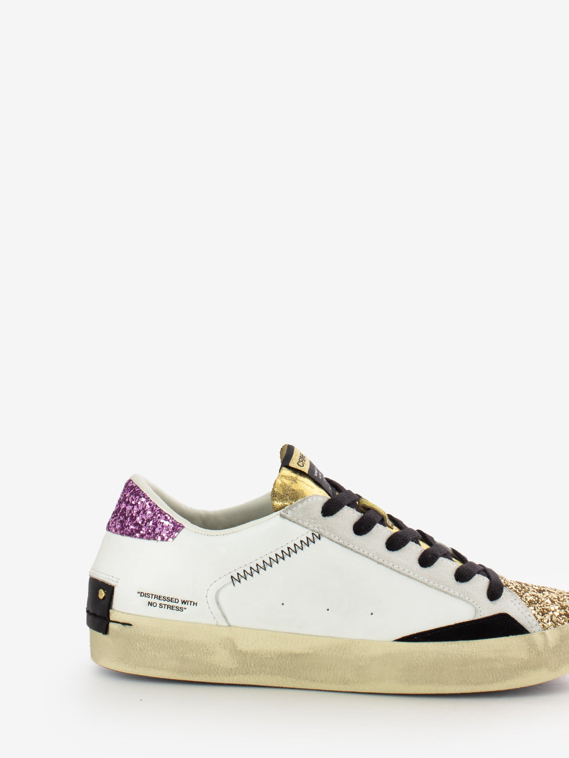 Distressed goldrush white sneakers