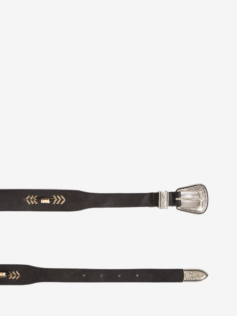 D'AMICO - Cintura in cuoio vintage con perline nero