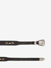 D'AMICO - Cintura in cuoio vintage con perline nero