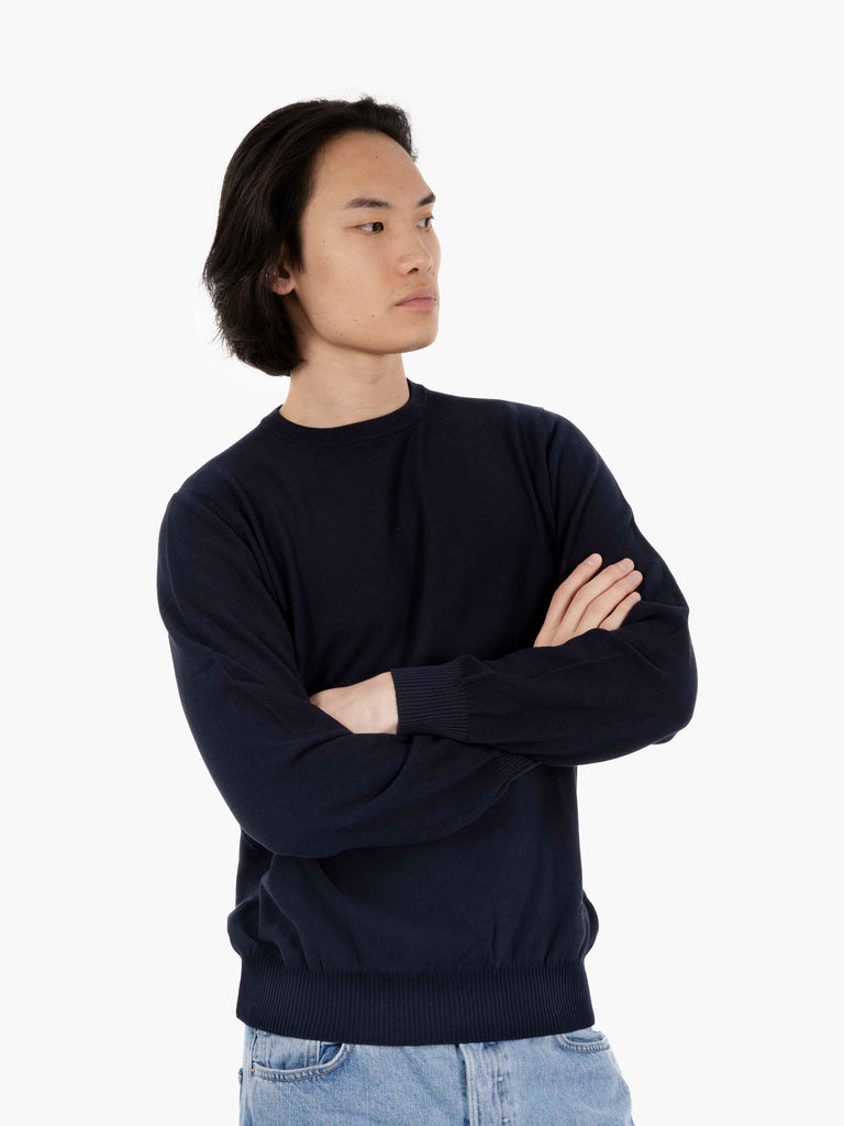 FILIPPO DE LAURENTIIS - Maglione girocollo punto riso navy