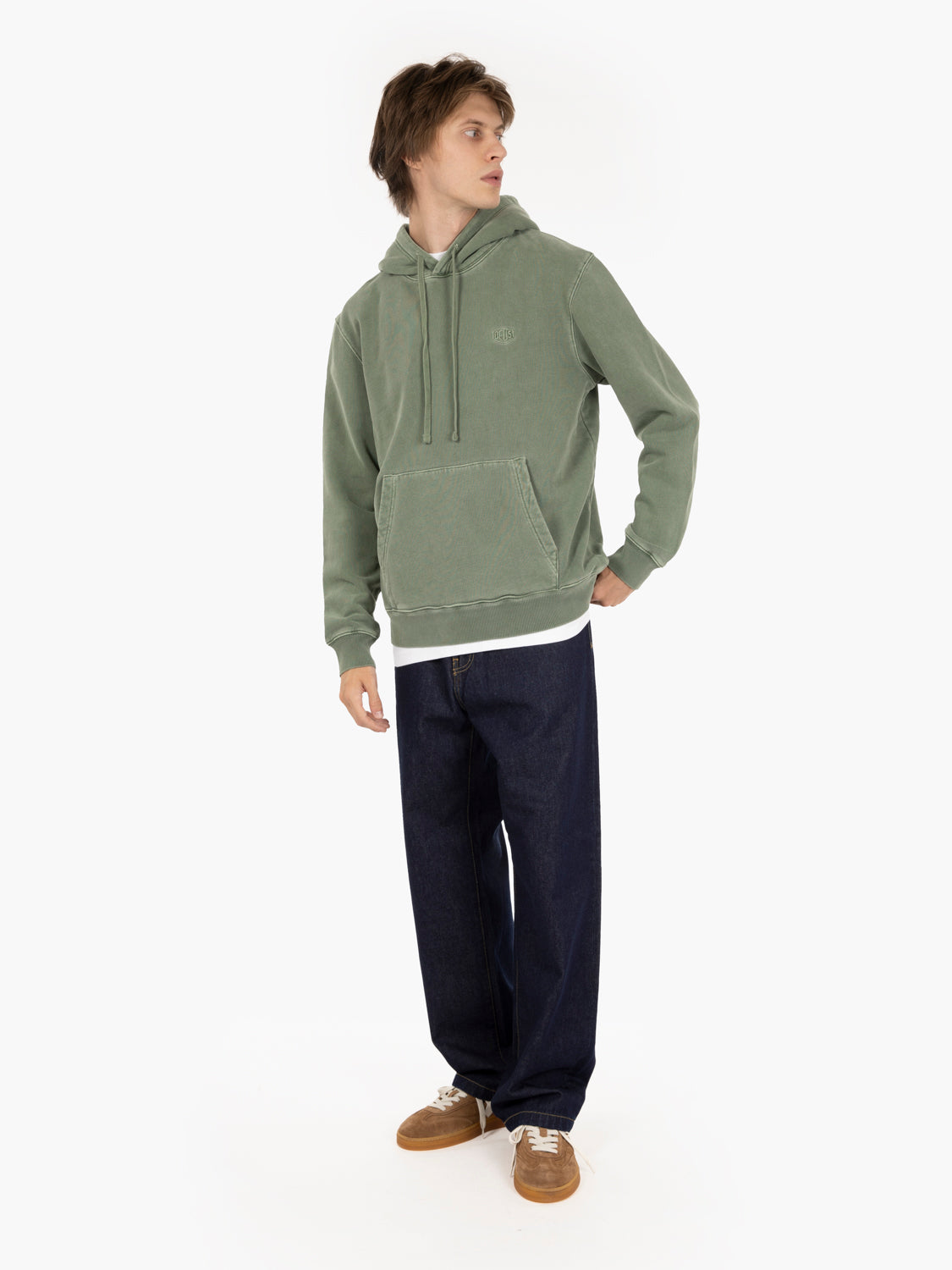 Shield garment dyed hoodie cypress green