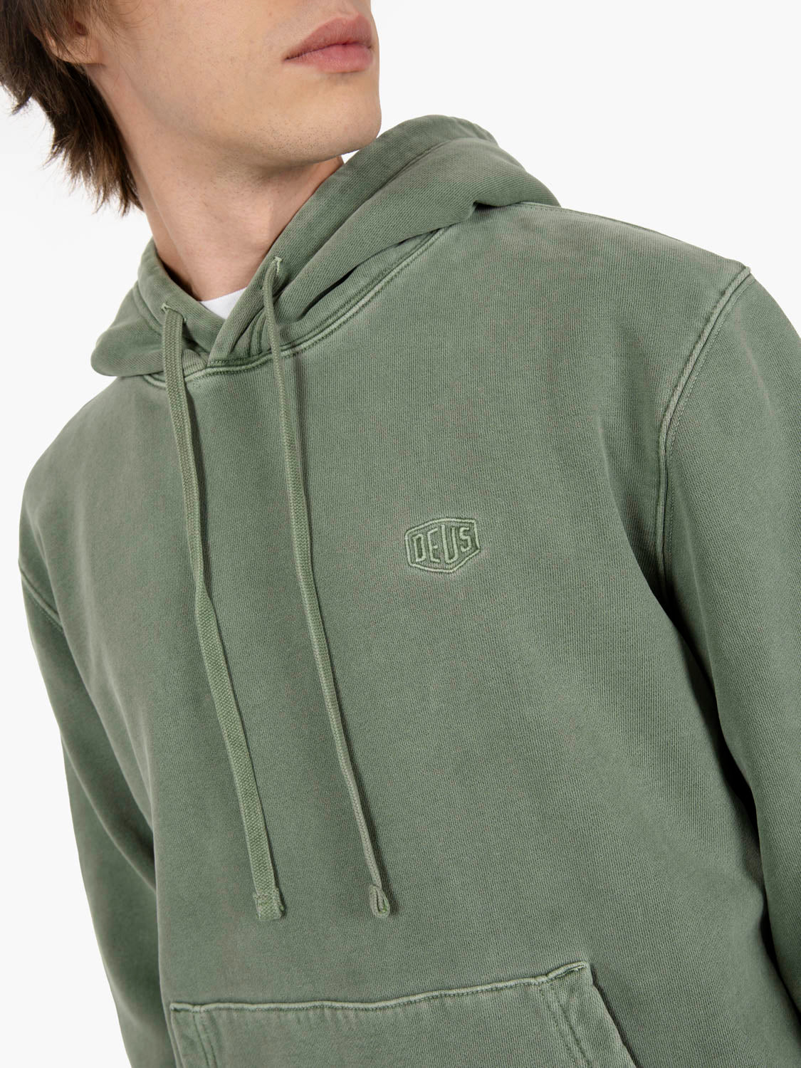 Shield garment dyed hoodie cypress green