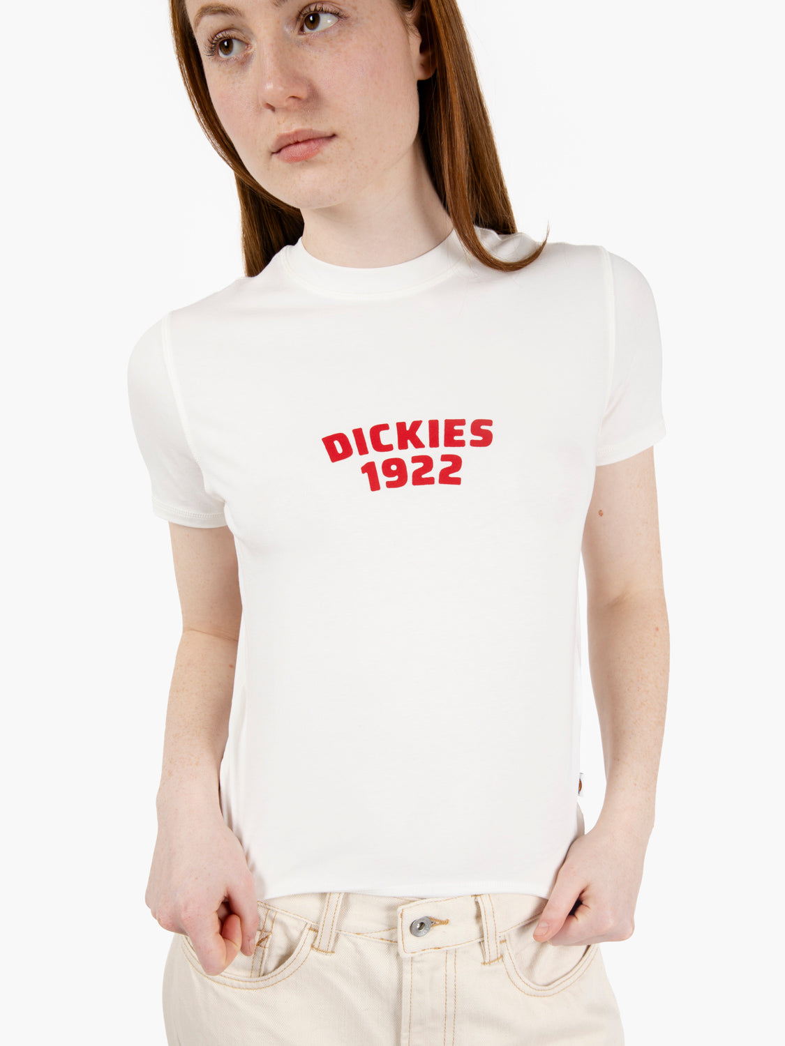 Center logo SS tee W egret