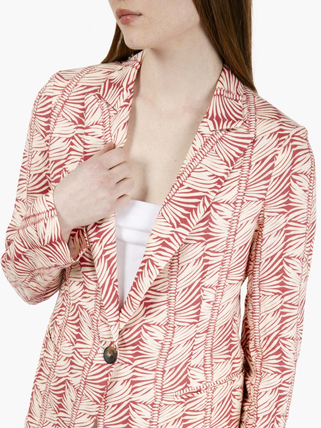 Coral/white leaf pattern blazer