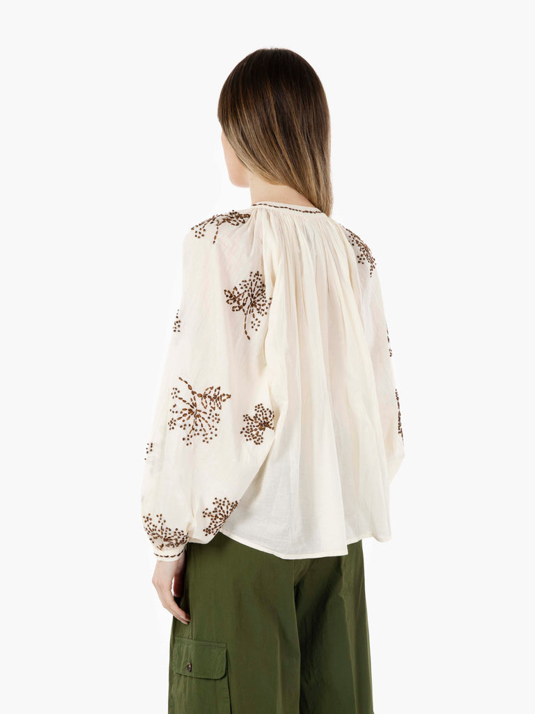 DIEGA - Camicia Celestino con ricami bianco / moro