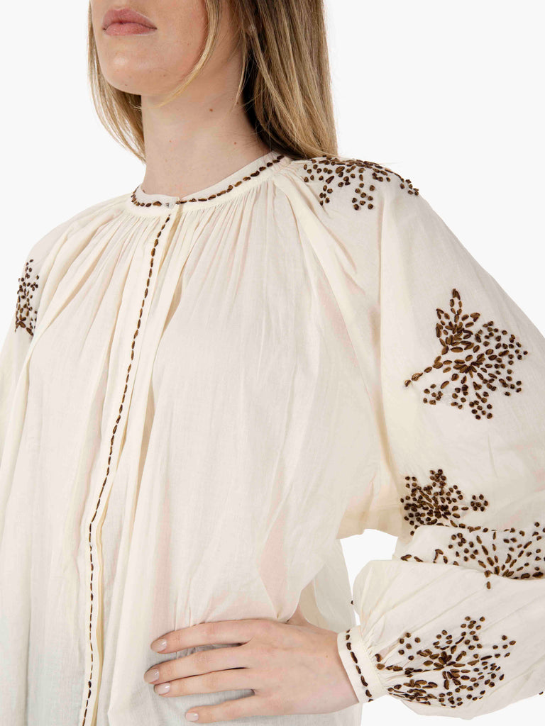 DIEGA - Camicia Celestino con ricami bianco / moro