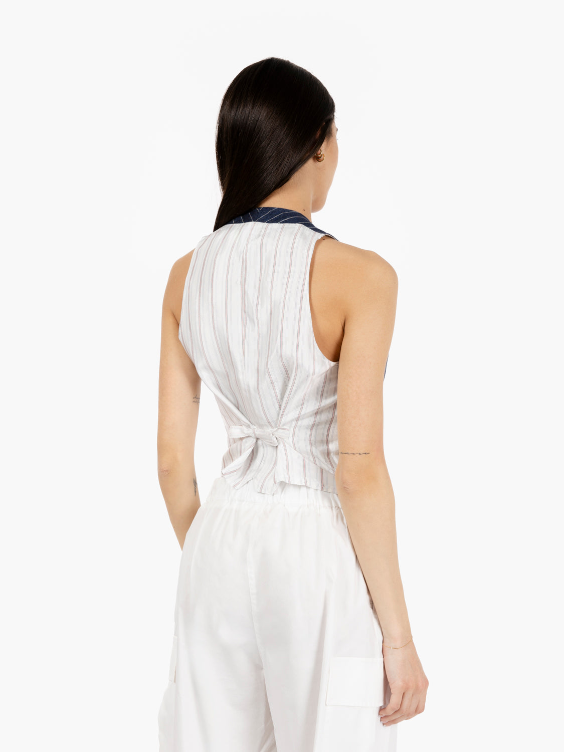 Blue linen pinstriped waistcoat