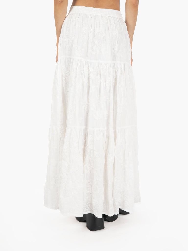 DIEGA - Gonna lunga boho con ricami bianco