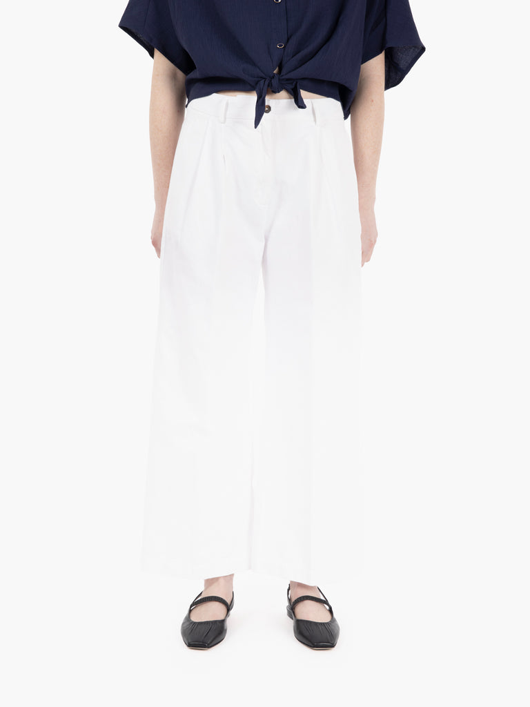 DIEGA - Pantaloni in cotone con pinces bianco