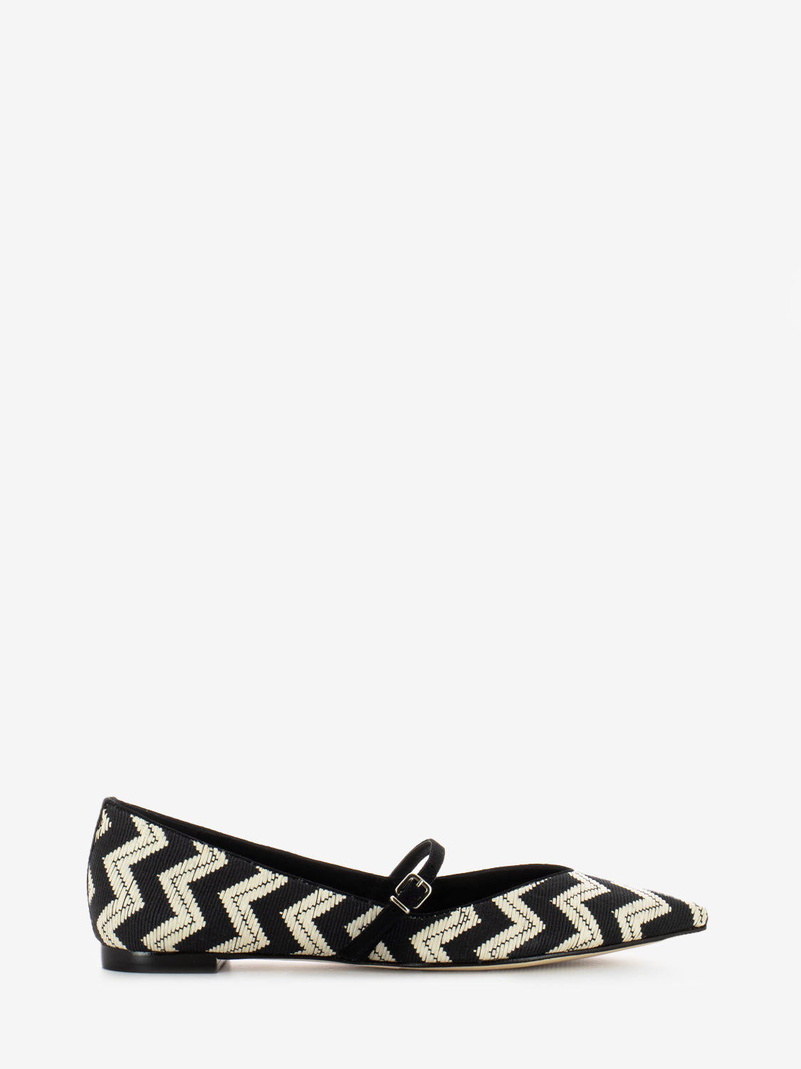 Black/white herringbone pattern ballerinas