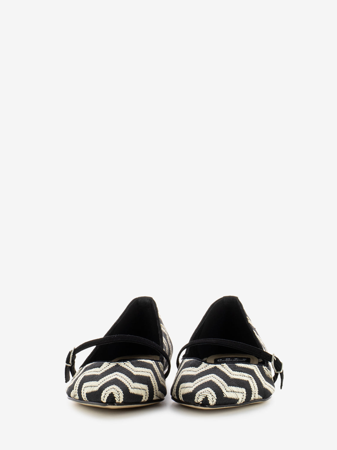 Black/white herringbone pattern ballerinas