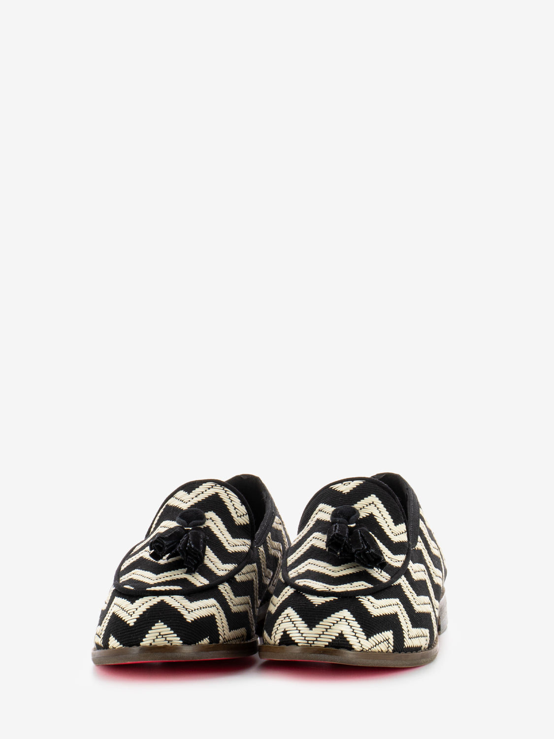 Black/white herringbone pattern moccasins
