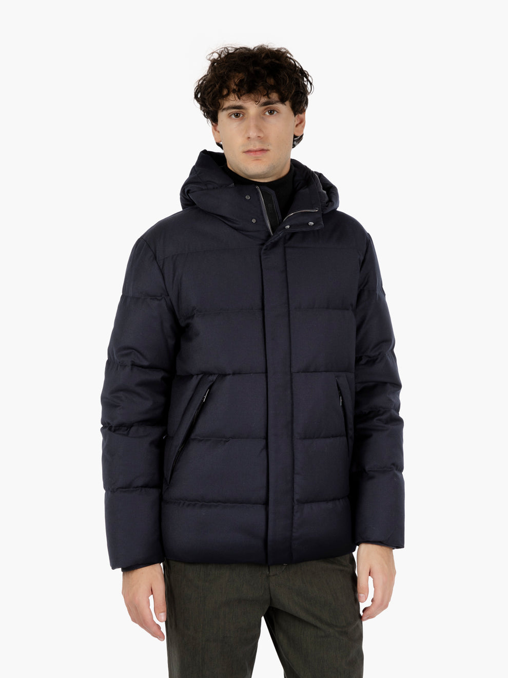 Quilted jacket with blue hood