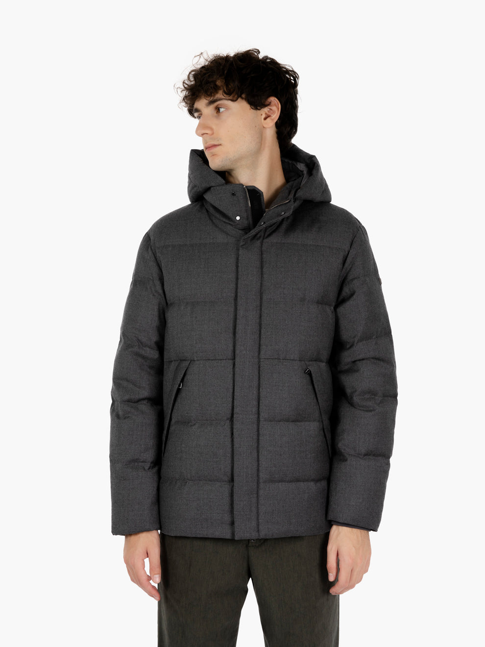 Grey quilted jacket with hood