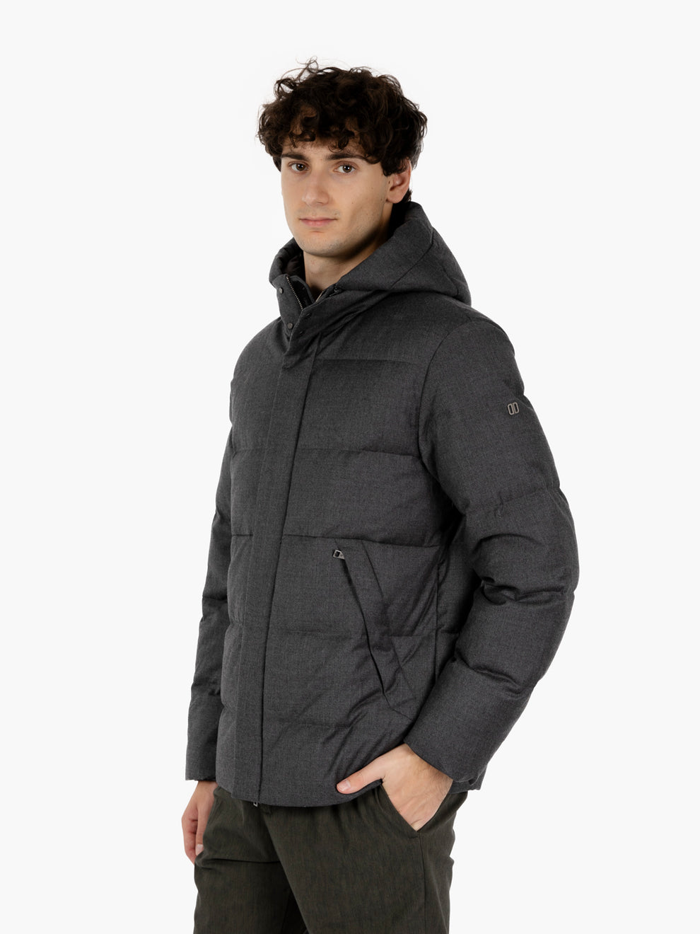 Grey quilted jacket with hood
