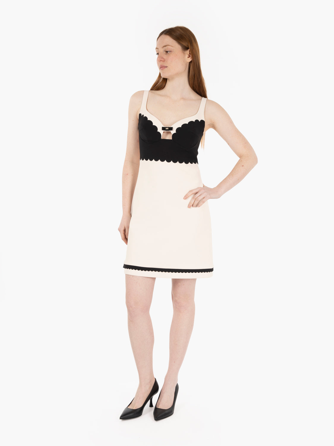 Butter / Black Scalloped Double Crepe Dress