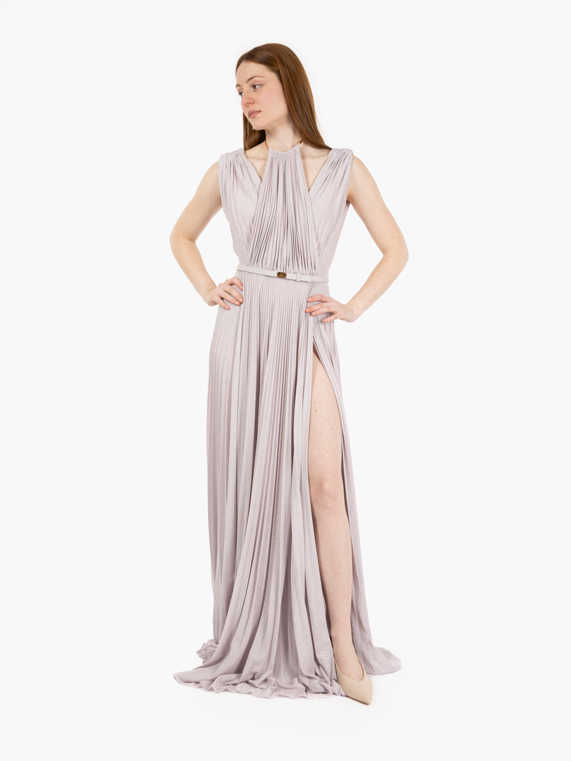 パーティードレス ELISABETTA FRANCHI Red Carpet lurex jersey dress with belt Elisabetta Franchi pleated lurex jersey dress with belt for