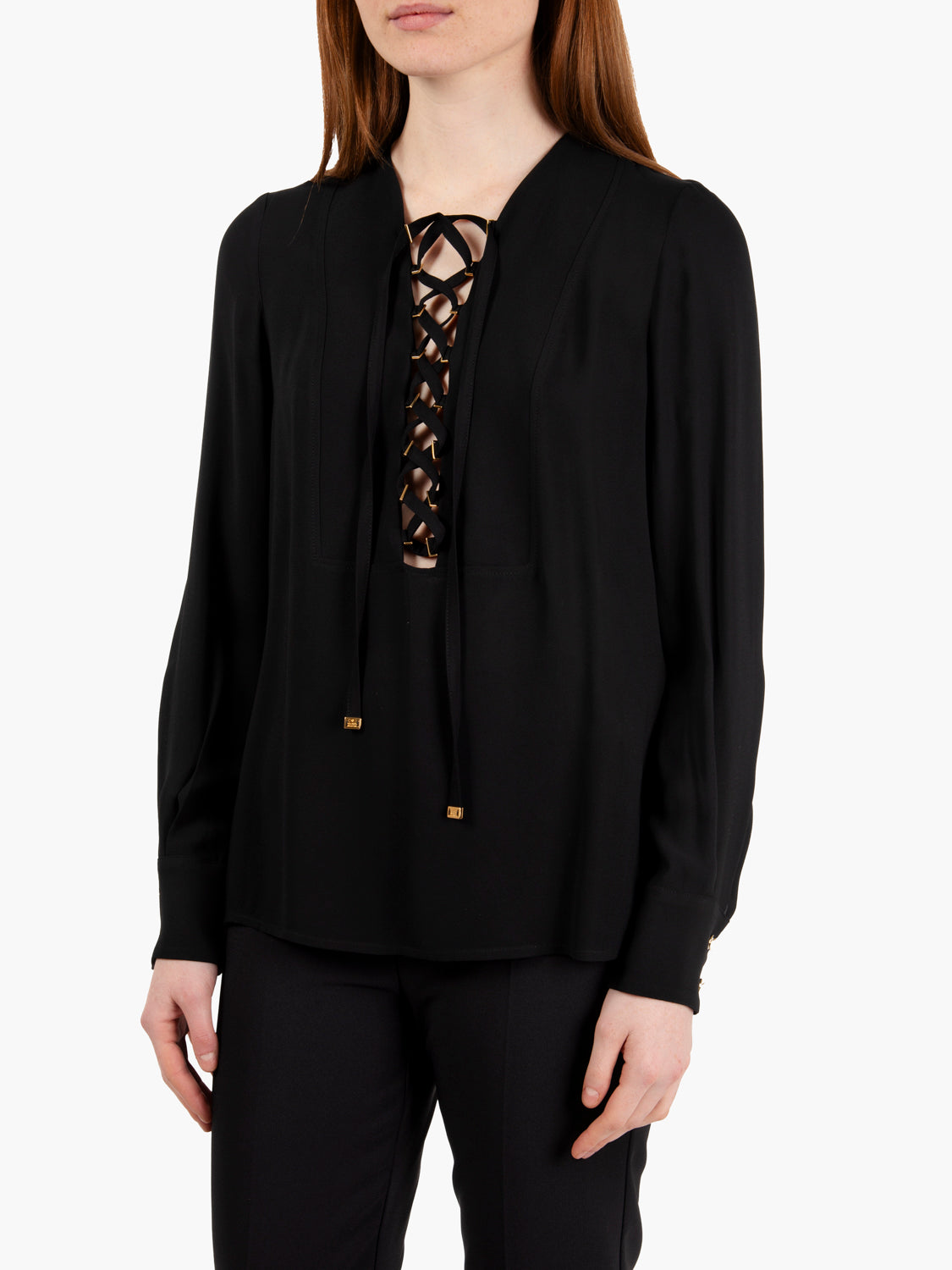 Blusa in georgette con lacci nero