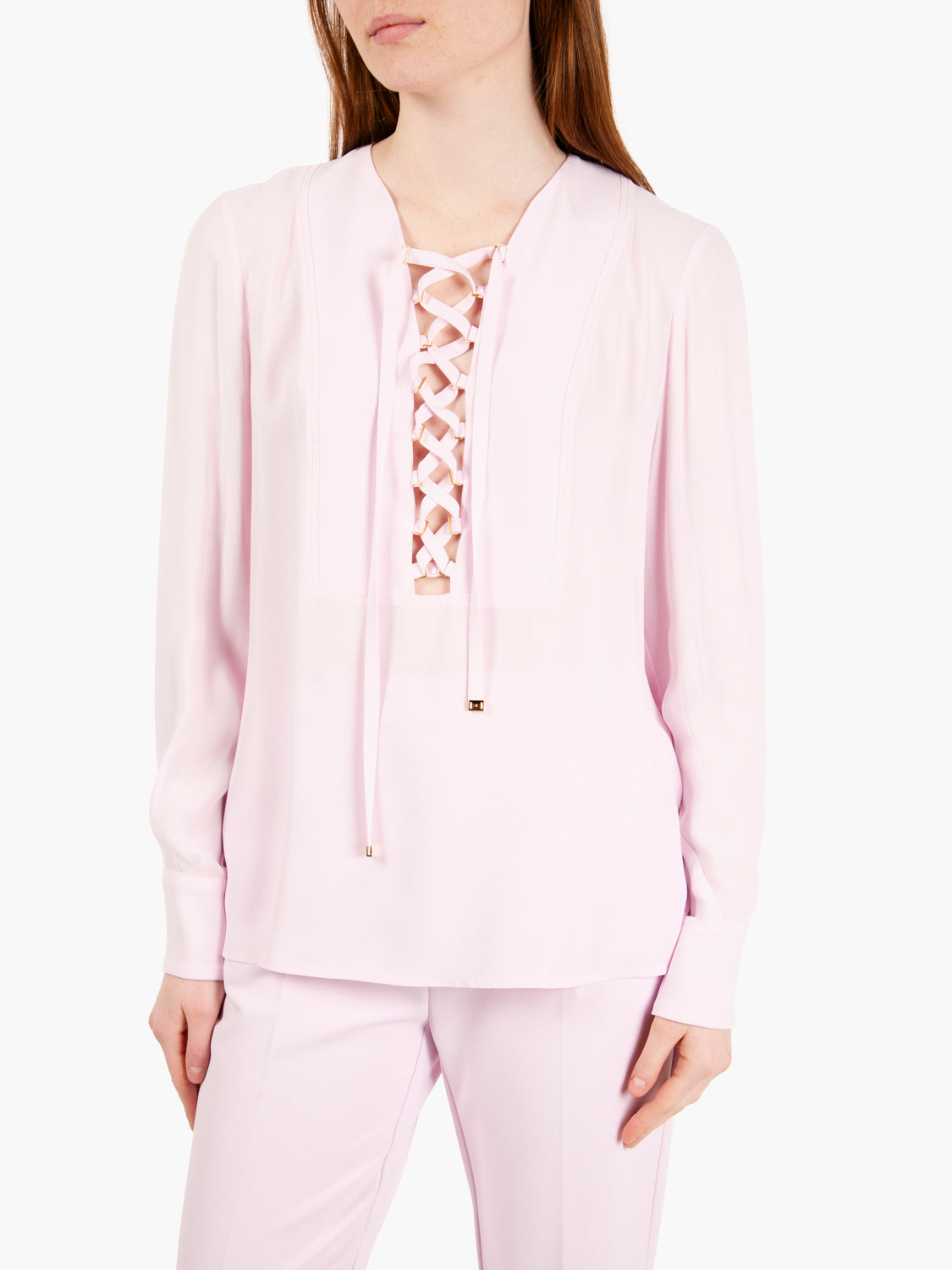 Blusa in georgette con lacci rosa