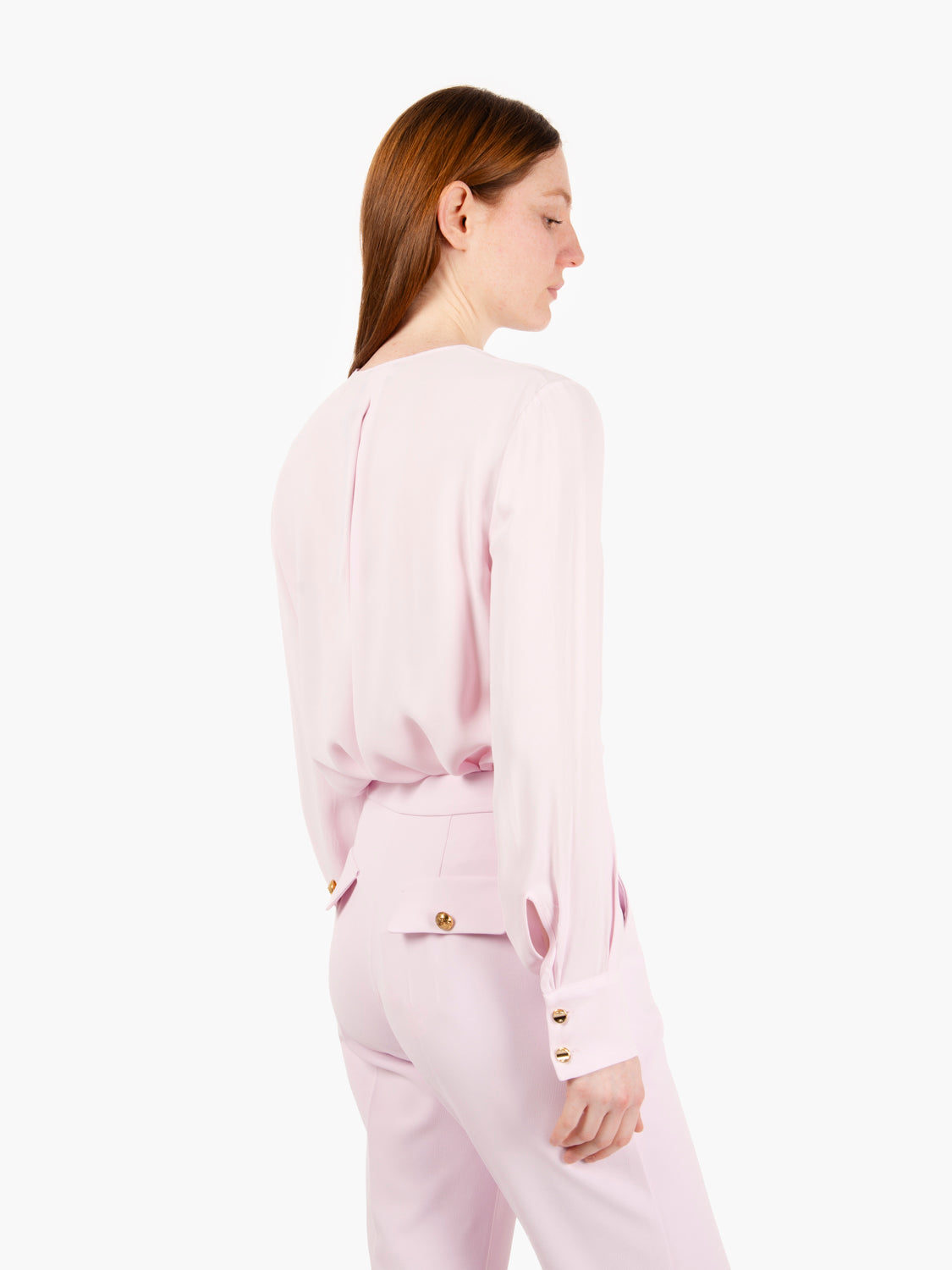 Blusa in georgette con lacci rosa