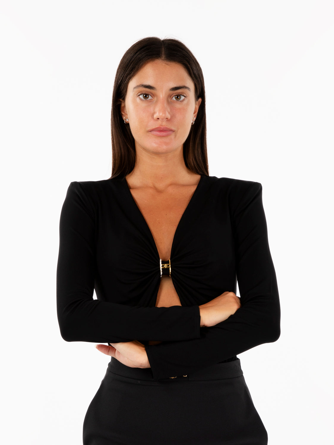 Body in jersey con accessorio gioiello nero