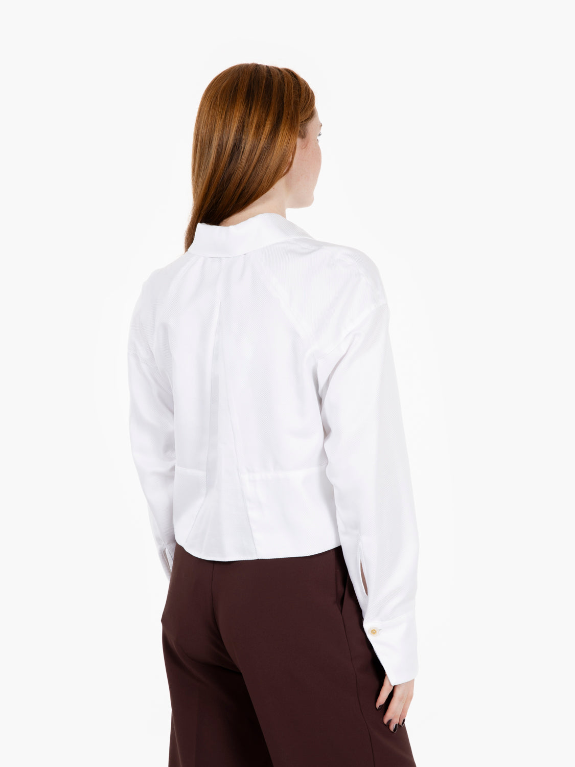 Camicia crop tessuto rigato bianco