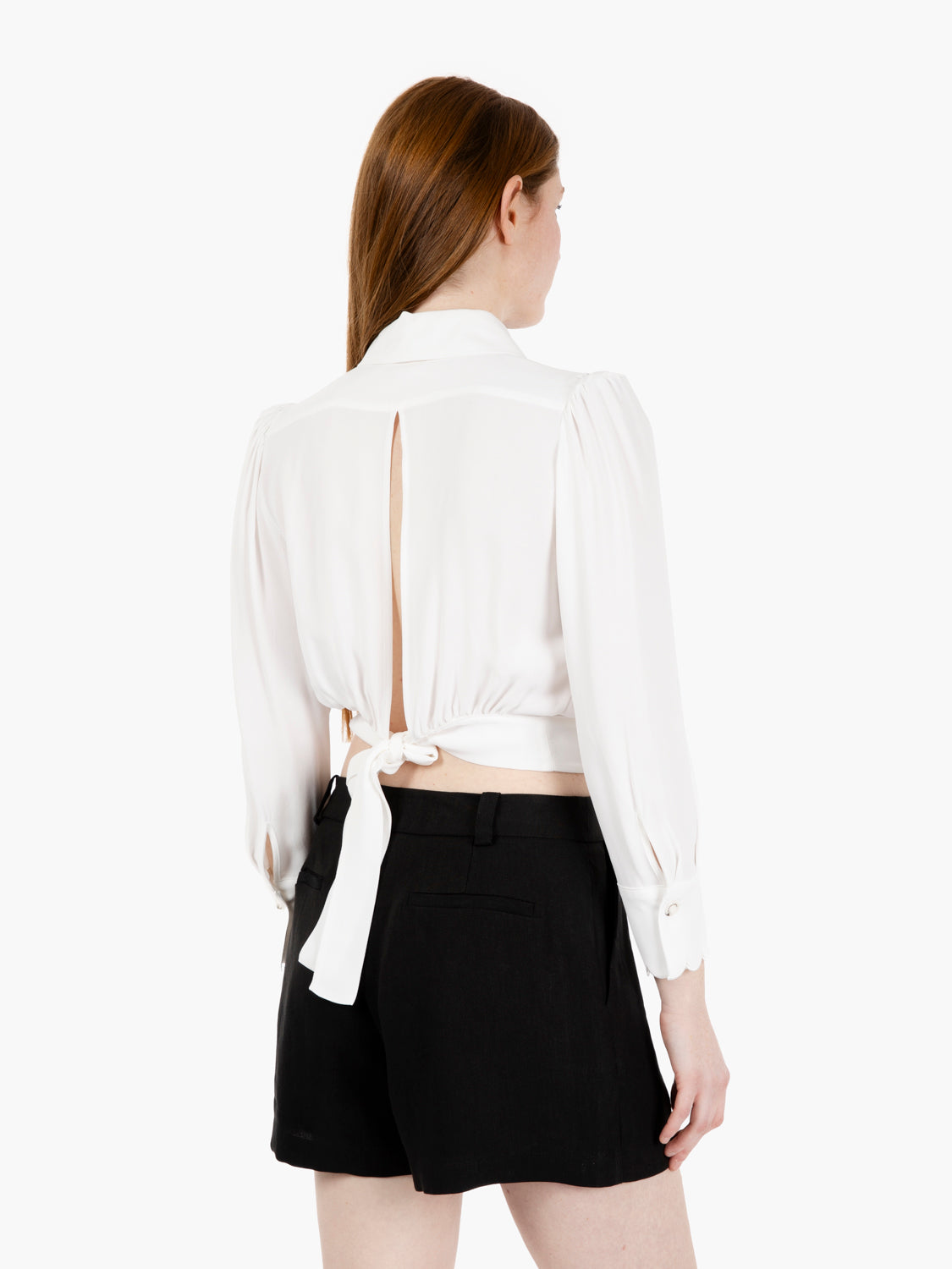 Viscose shirt with ivory embroidered scallops