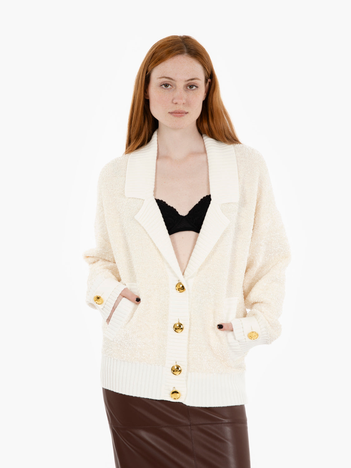 Cardigan in ciniglia bouclé milk