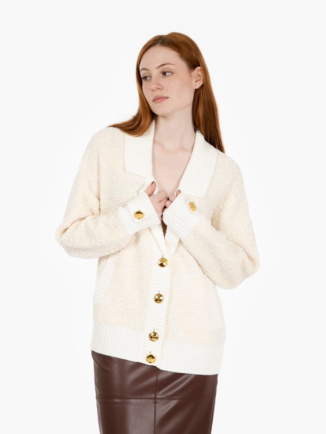 Cardigan in ciniglia bouclé milk