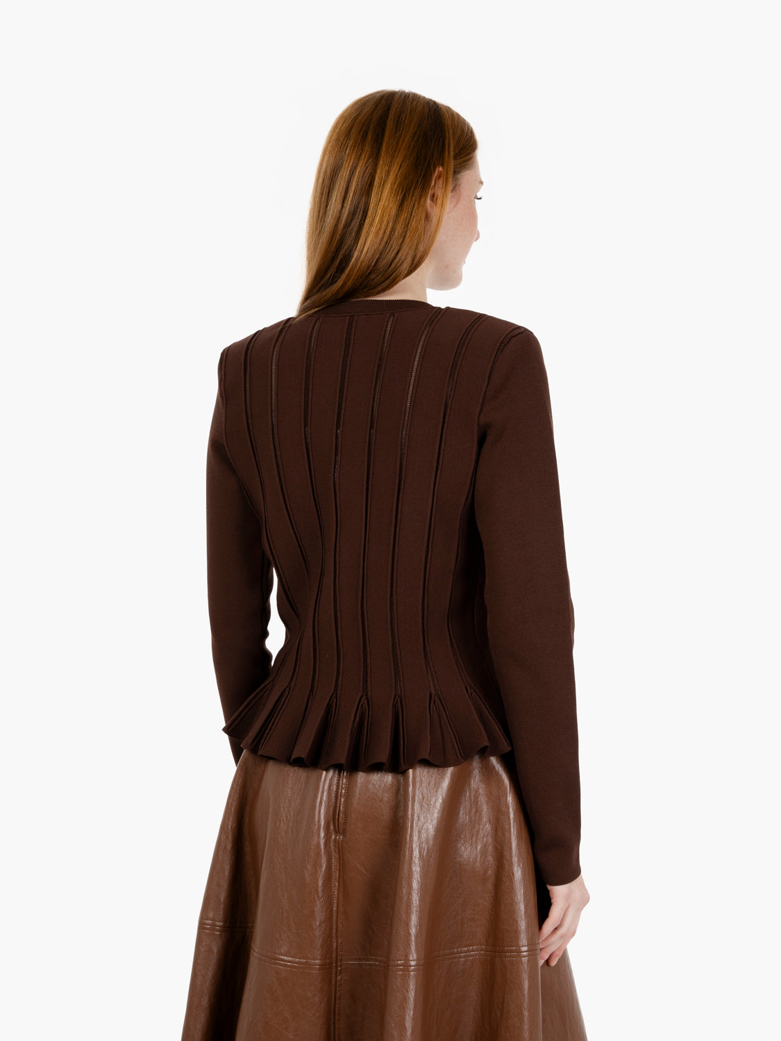 Cardigan in maglia con dettagli à jour coffee