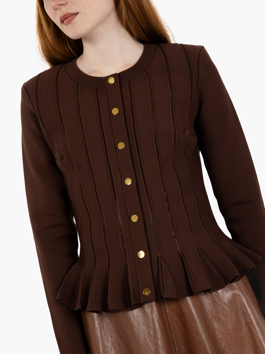 Cardigan in maglia con dettagli à jour coffee