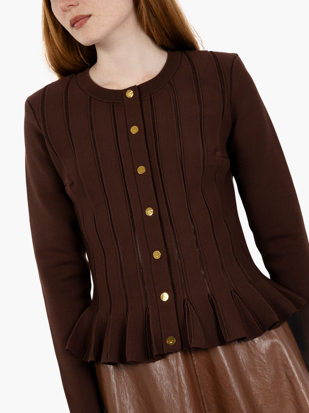 Cardigan in maglia con dettagli à jour coffee