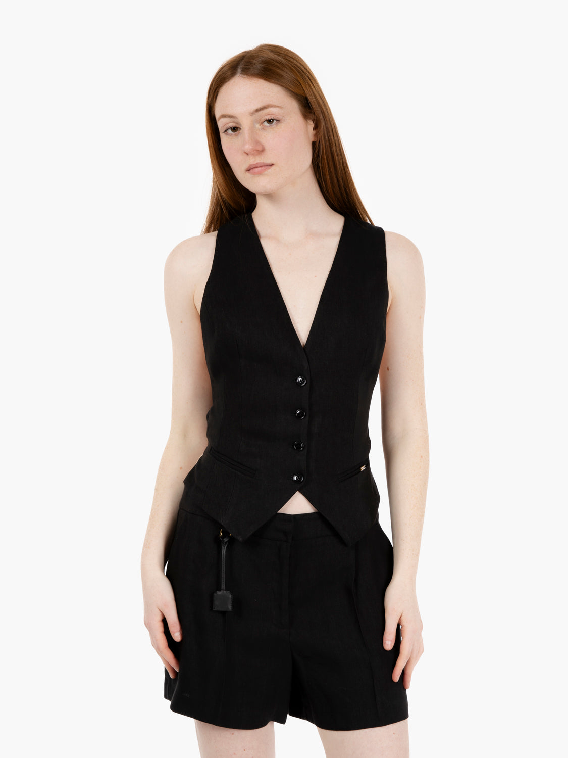 Gilet in lino con nodo posteriore nero